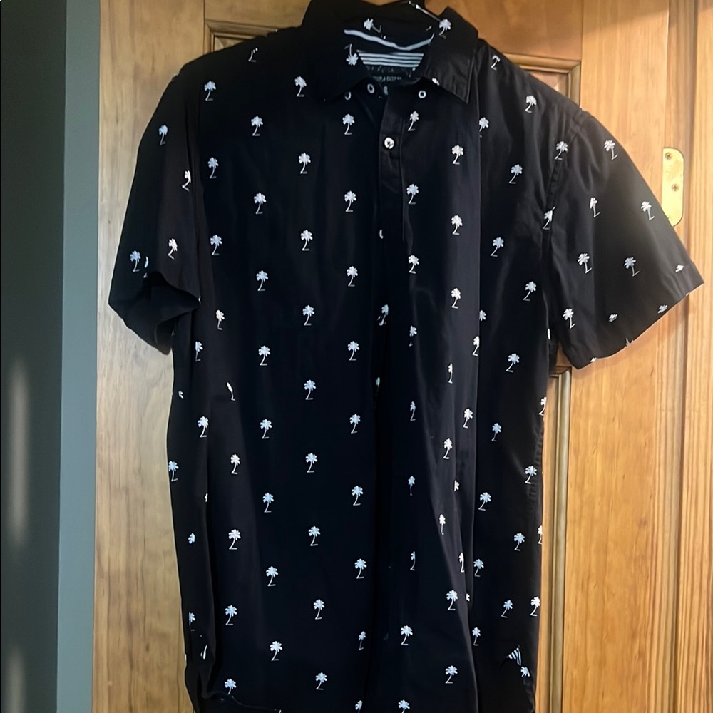Denim & Flower Black Shirt with White Palm Print